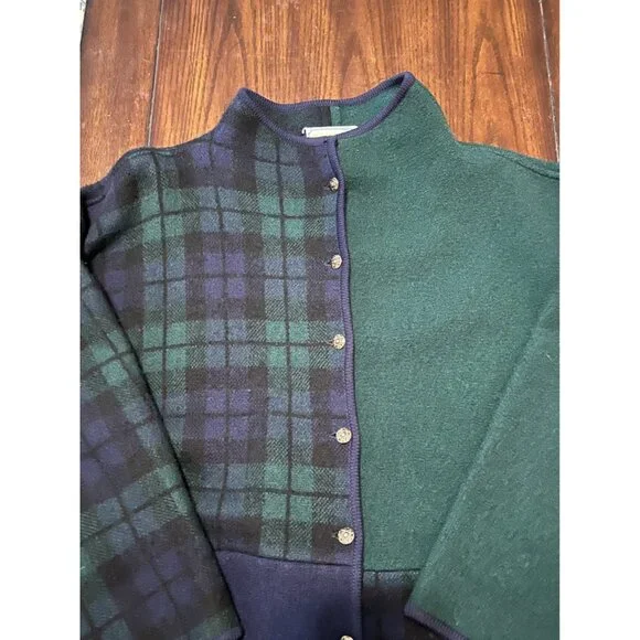 Vintage Wool Tartan Blackwatch Plaid Blanket Coat Jacket Blazer Duster Medium - Picture 2 of 8